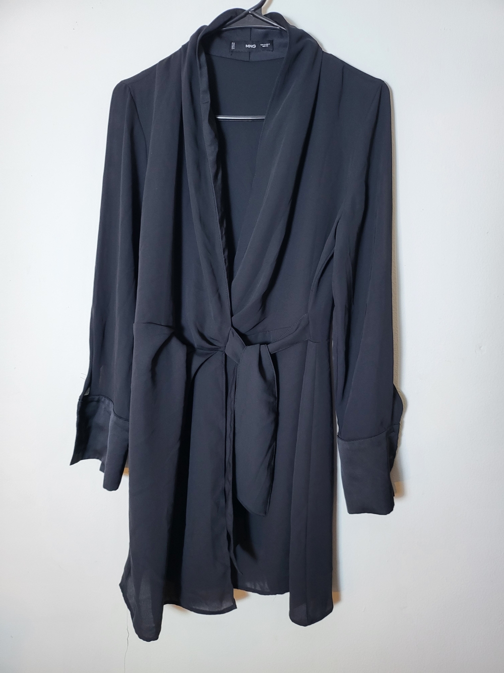 Mango Black Tie-Waist Long Sleeve Dress